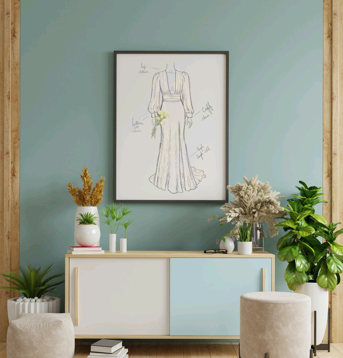 Custom Wedding Dress Sketch Bridal Gown Design Wall Art Customizable Gift Bride Shower For Her - Image 2