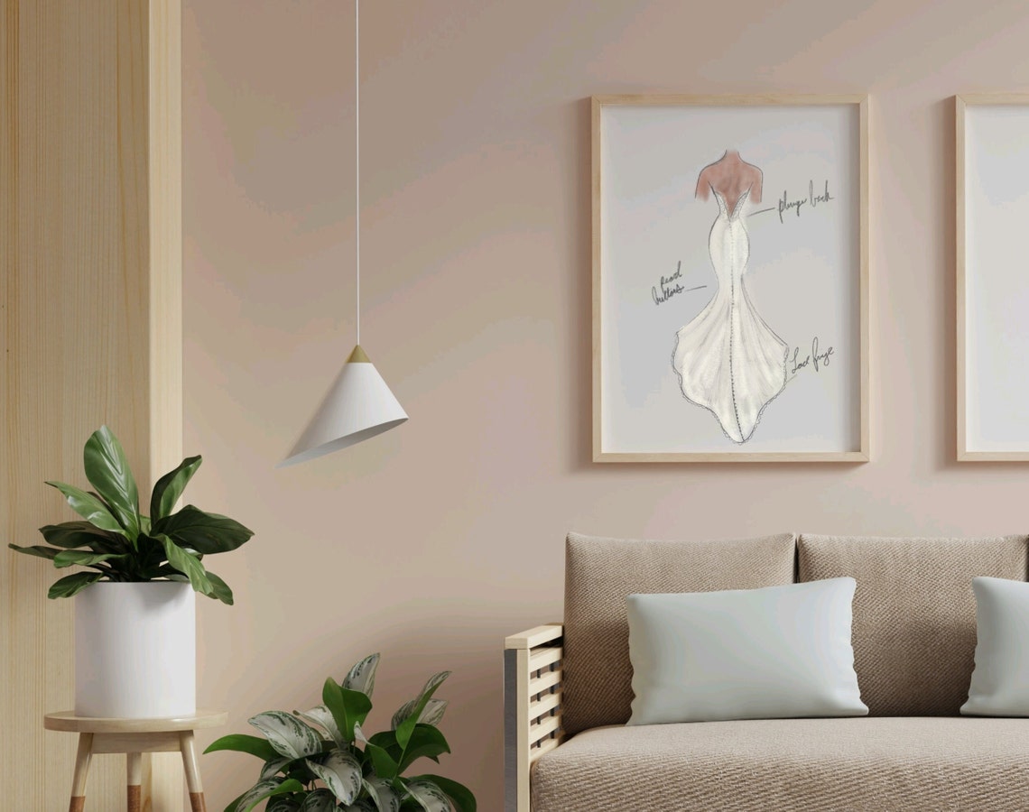 Custom Wedding Dress Sketch Bridal Gown Design Wall Art Customizable Gift Bride Shower For Her - Image 3