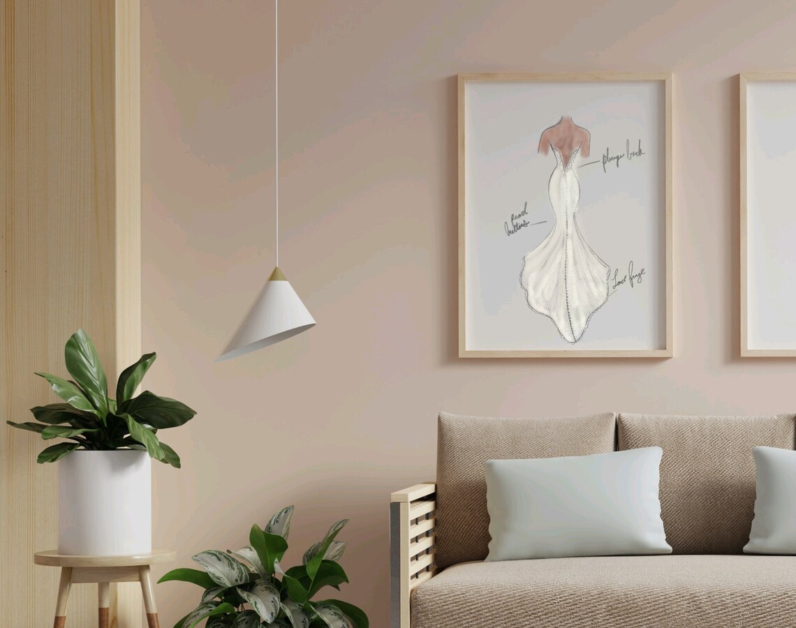 Elegant Bridal Gown Fashion Sketch Back View Wedding Dress Poster - Image 3