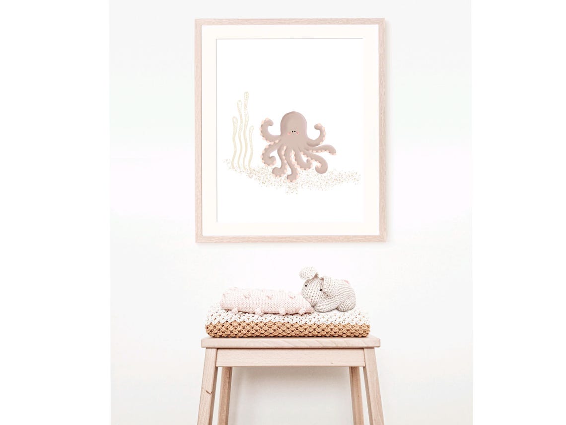 Octopus Nursery Wall Art, Pink Nautical Decor