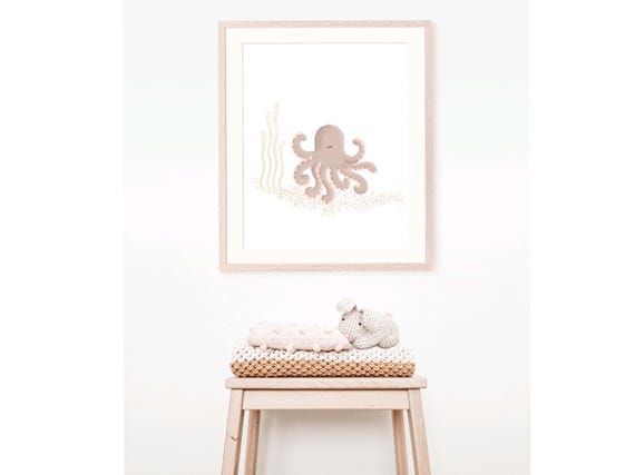 Octopus Nursery Wall Art, Pink Nautical Decor
