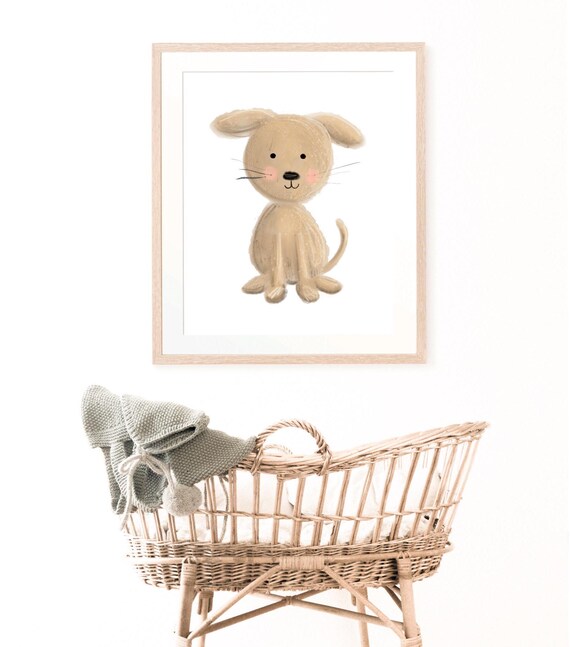 Beige Puppy Watercolor Sweet Nursery Baby Room Kids Wall Art