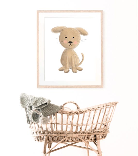 Puppy Nursery Theme Print Decoration Themed Wall Art Watercolor Toddler Dog Playroom