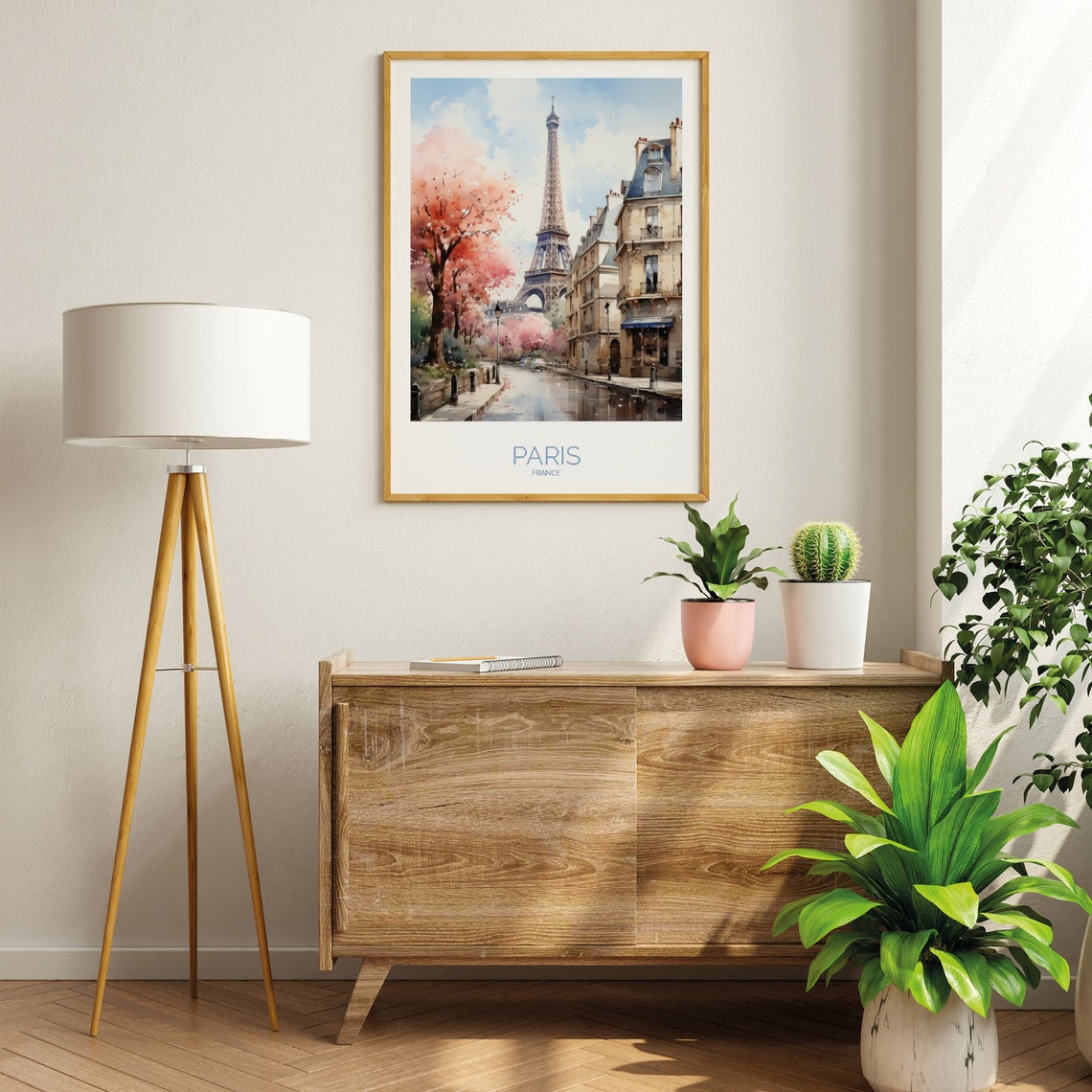 Paris Eiffel Tower Spring Blossoms Street View Watercolor Poster - Image 2