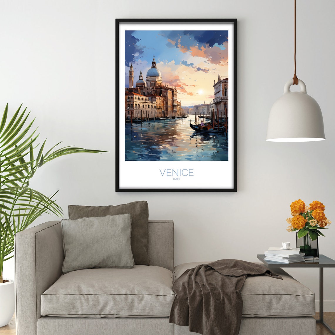 Venice Canal Sunset Gondola Painterly Evening Glow Water Poster - Image 2