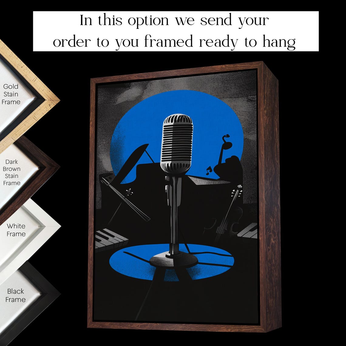 Vintage Microphone Music Instruments Blue Jazz Style Wall Art - Image 2