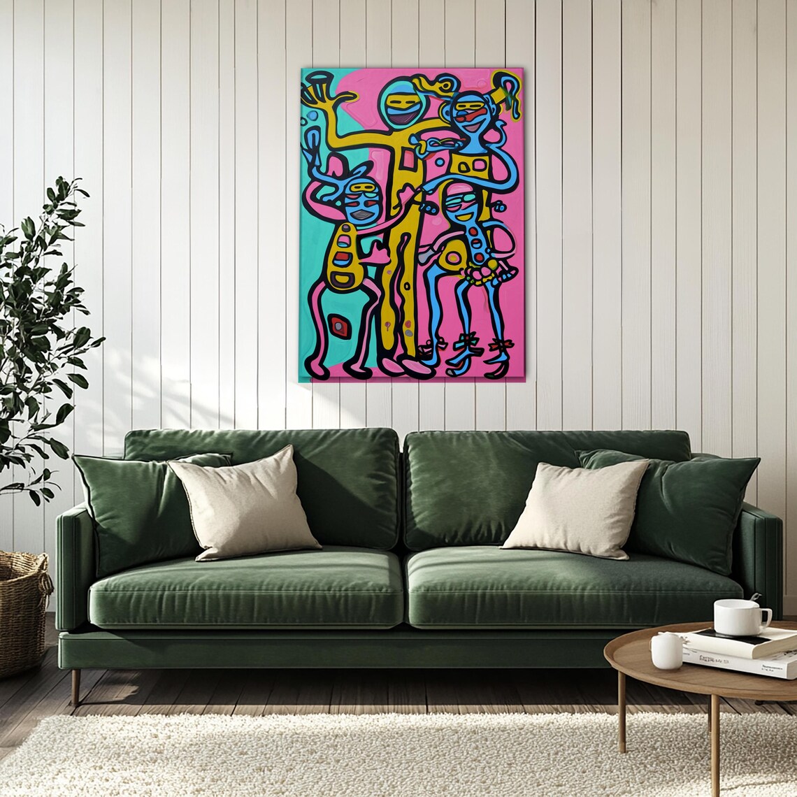 Colorful Happy Family Figures Pop Line Art Modern Joyful Poster - Image 4