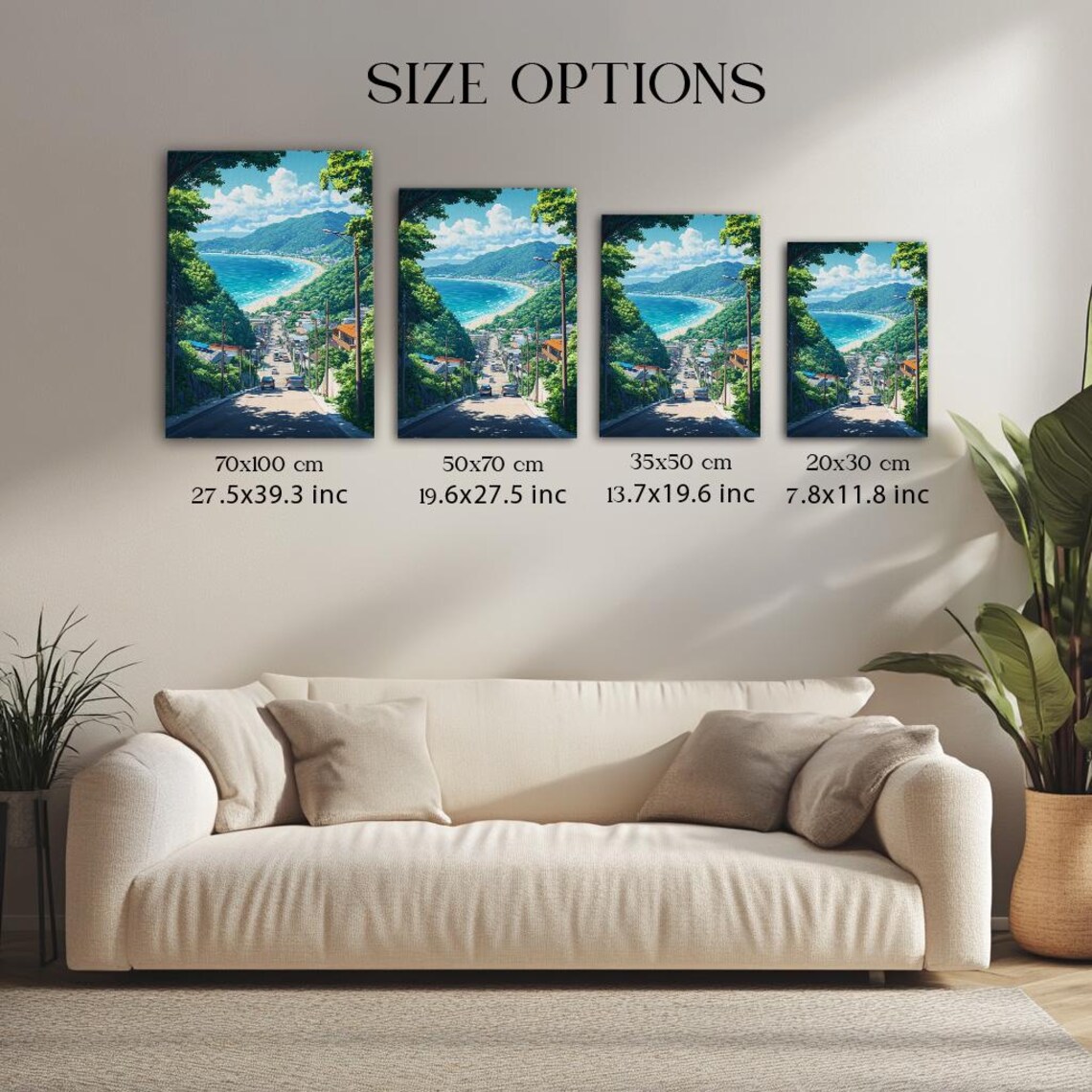 Anime Coastal Town Street Leading to Ocean Japanese Scene Poster - Image 3