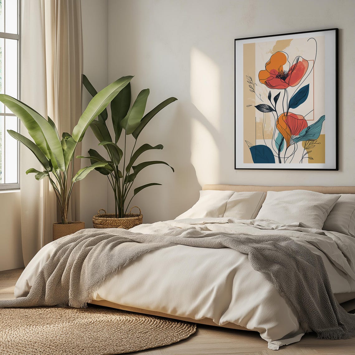 Abstract Orange Poppies Line Art Botanical Modern Floral Poster - Image 5