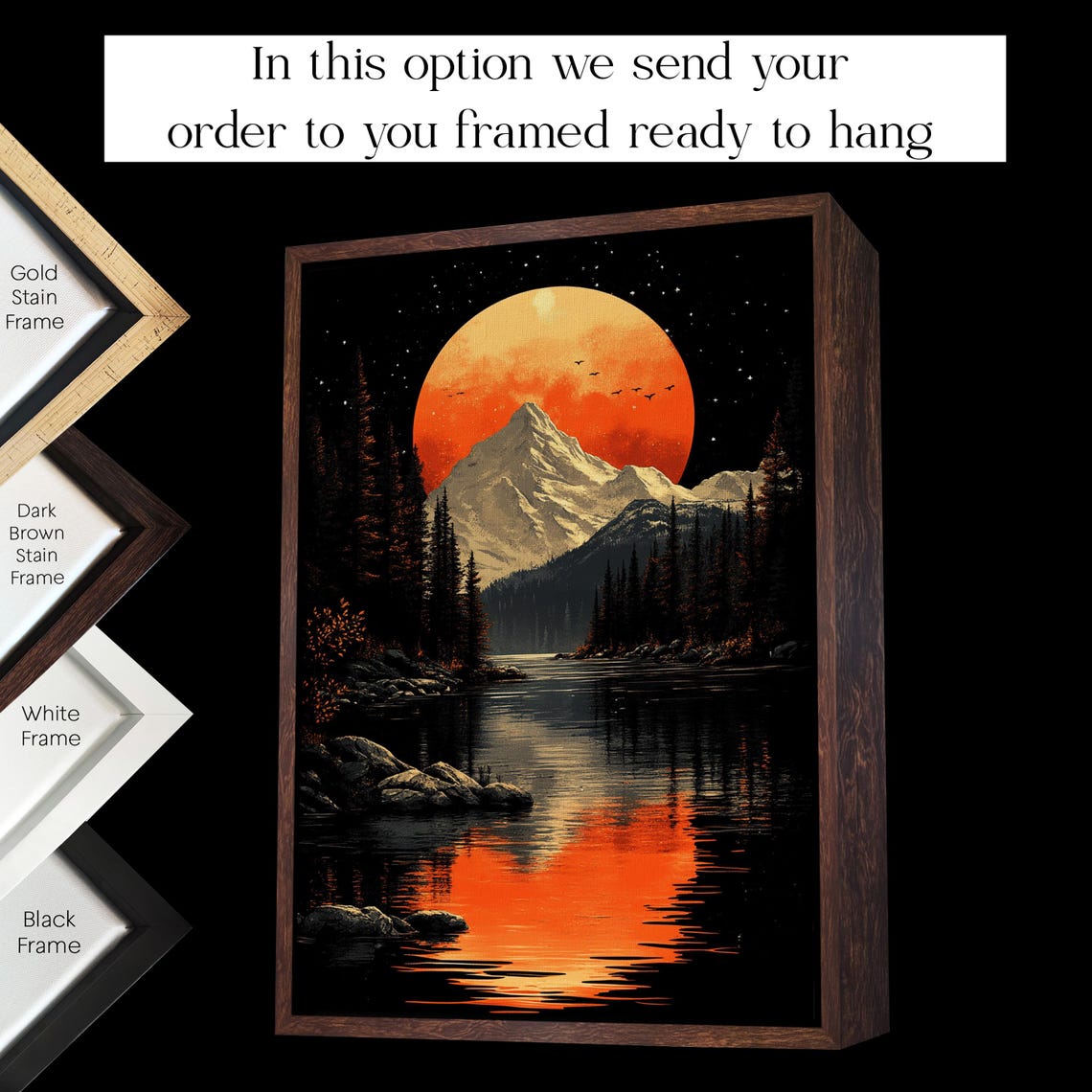 Mountain Sunset Poster Orange Moon Reflection On River Scenic Landscape Wall Art Nature And Wilderness Home Dcor - Image 2