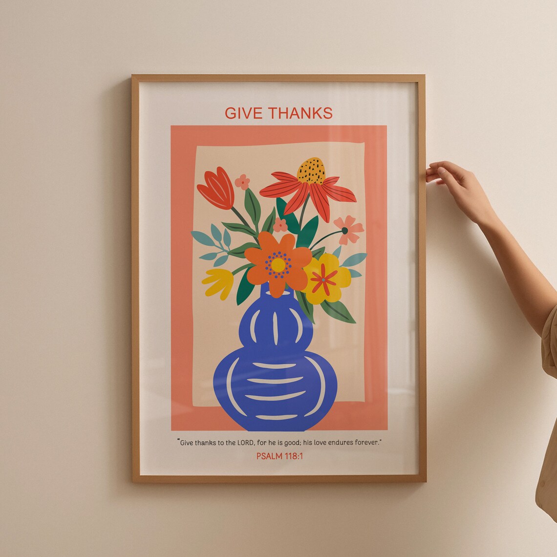 Give Thanks Psalm 118 Floral Vase Thanksgiving Scripture Poster - Image 4