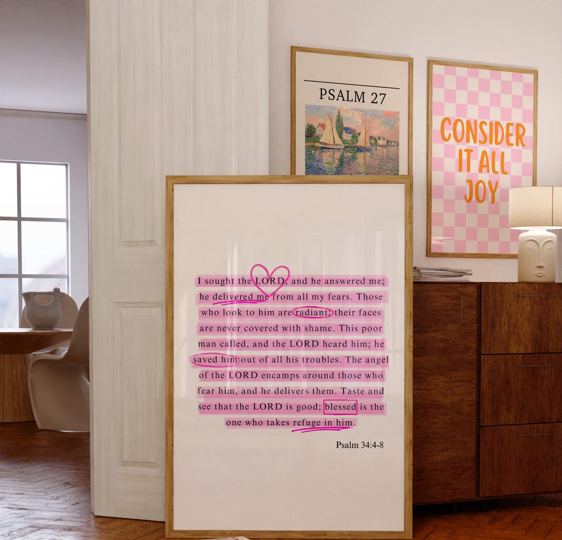 Psalm 344 8 Print Trendy Christian Wall Art Modern Scripture Wall Art Pink Poster Bible Verse Christian Poster - Image 5