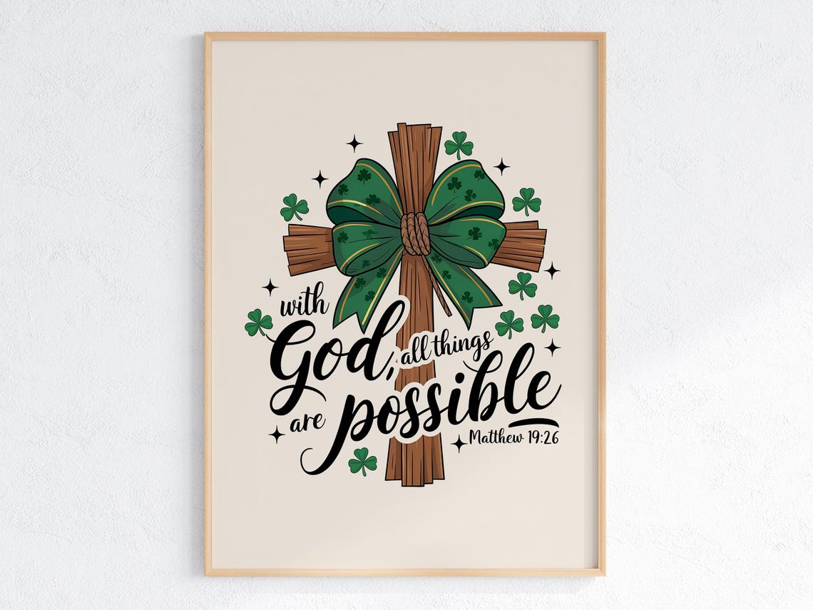St Patricks Day Christian Print Christian Wall Art Matthew Bible Verse Christian Poster Wall Decor St Patty Day - Image 3