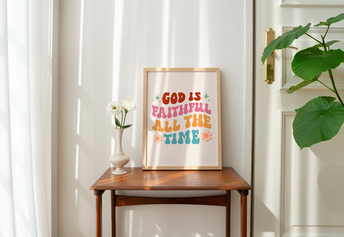 God Is Faithful All The Time Groovy Retro Lettering Christian Poster - Image 3