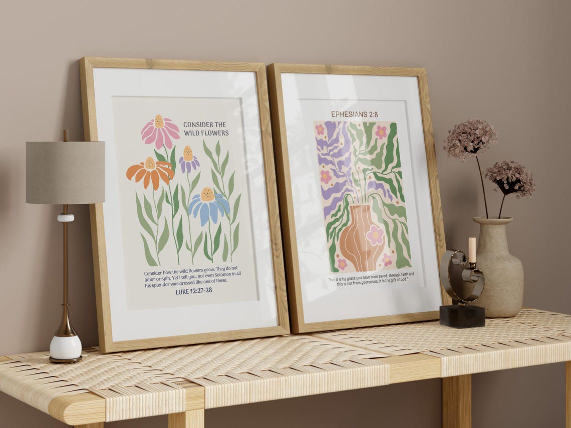Christian Wall Art Bundle Bible Flower Wall Art Christian Floral Wall Set Bible Verse Gallery Wall Scripture Posters - Image 5