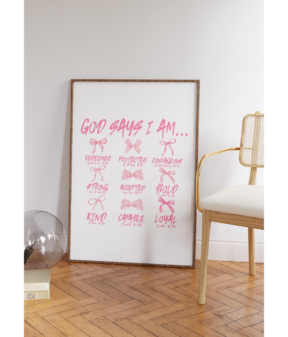 God Says I Am Pink Bow Affirmation List Christian Quote Poster - Image 2
