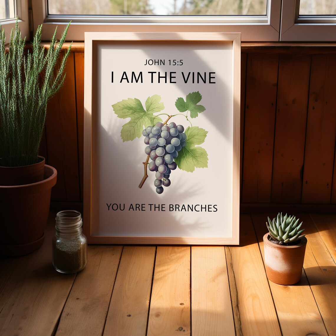 Vintage Botanical Grape Cluster I Am The Vine John 15 Verse Poster - Image 3