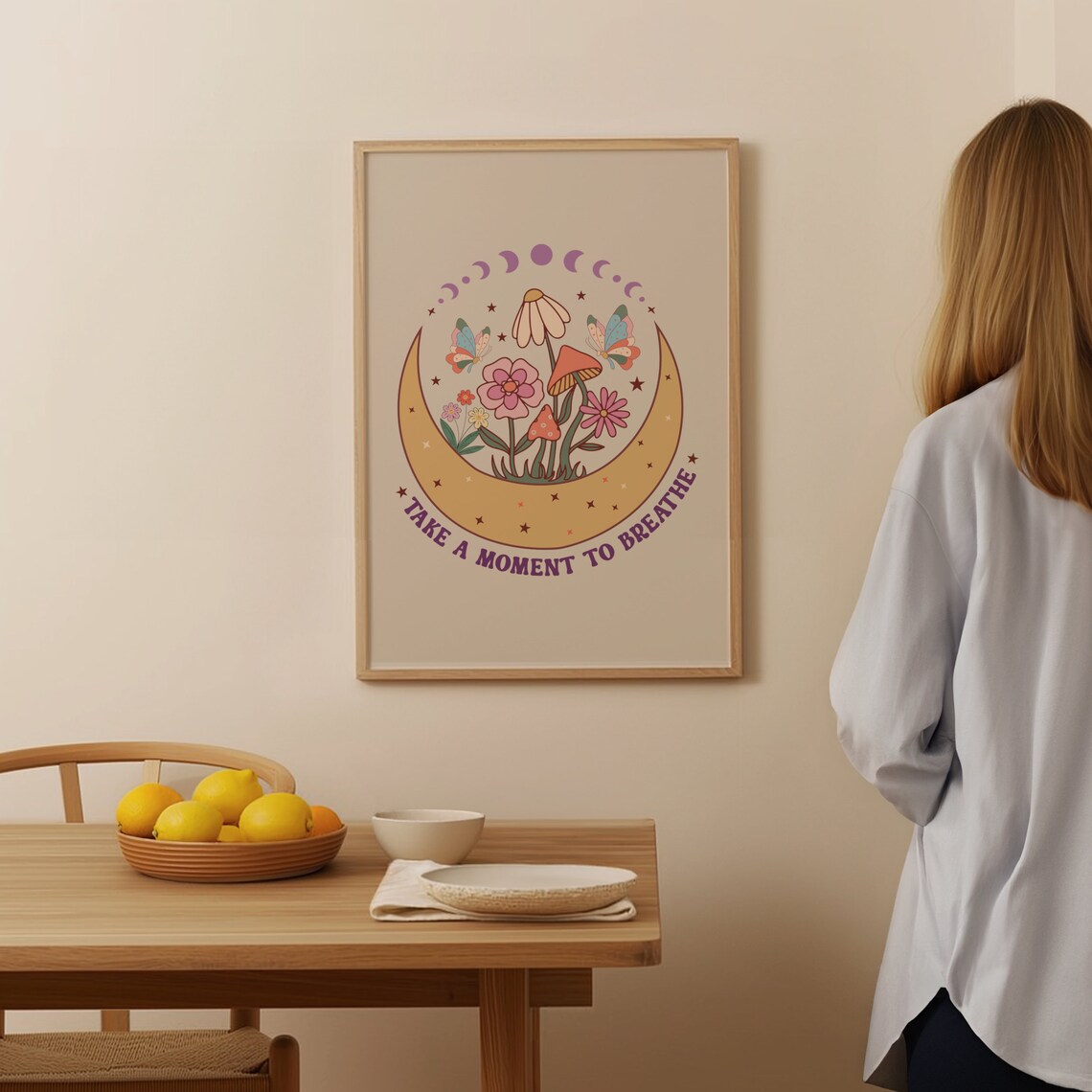Take A Moment To Breathe Celestial Moon Butterfly Quote Poster - Image 2