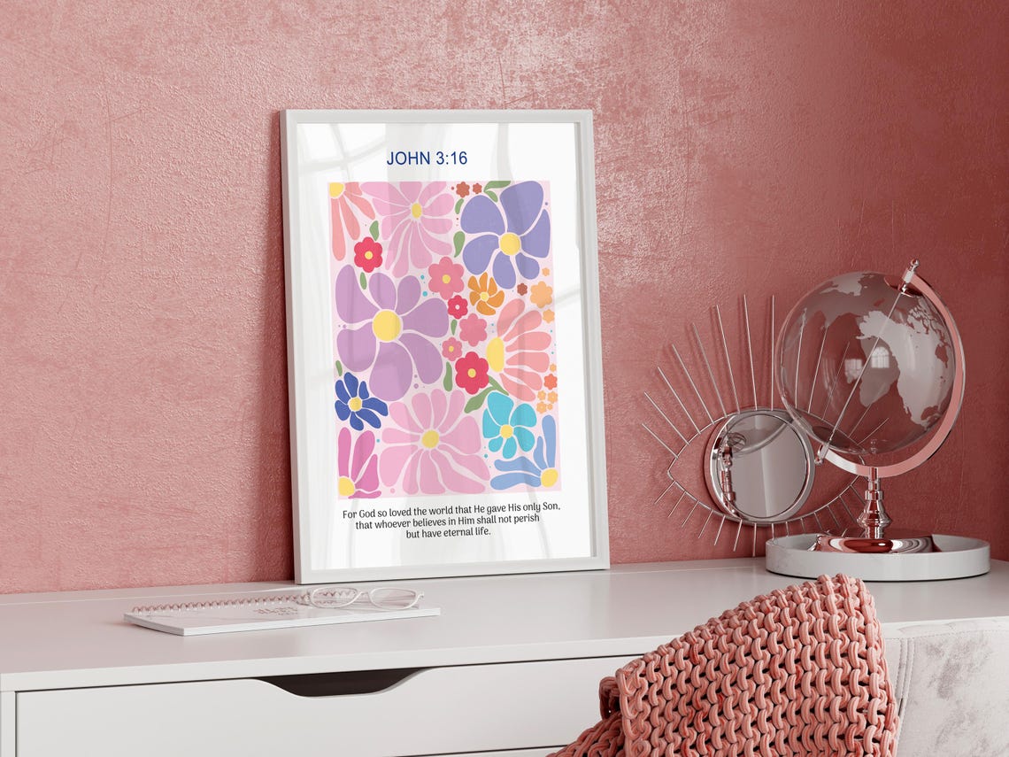 Christian Wall Art John Print Bible Verse Scripture Art Flower Print Christian Poster Wall Decor Gift For Christian - Image 3