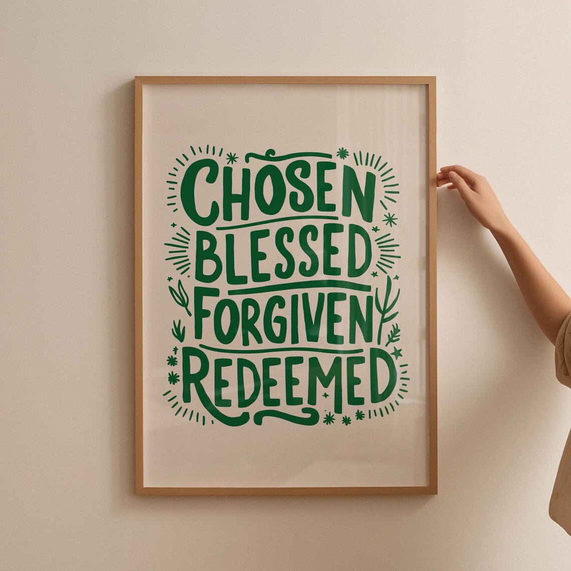 Green Hand Lettered Chosen Blessed Forgiven Redeemed Verse Poster - Image 4