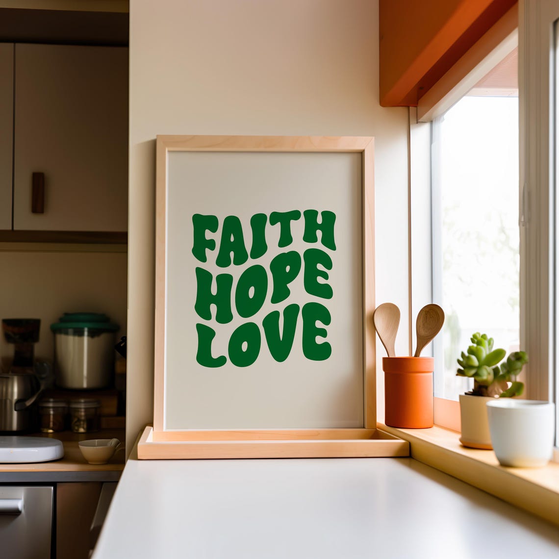Retro Groovy Christian Wall Print Faith Hope Love Christian Poster Bible Verse Wall Decor Christian Art - Image 3