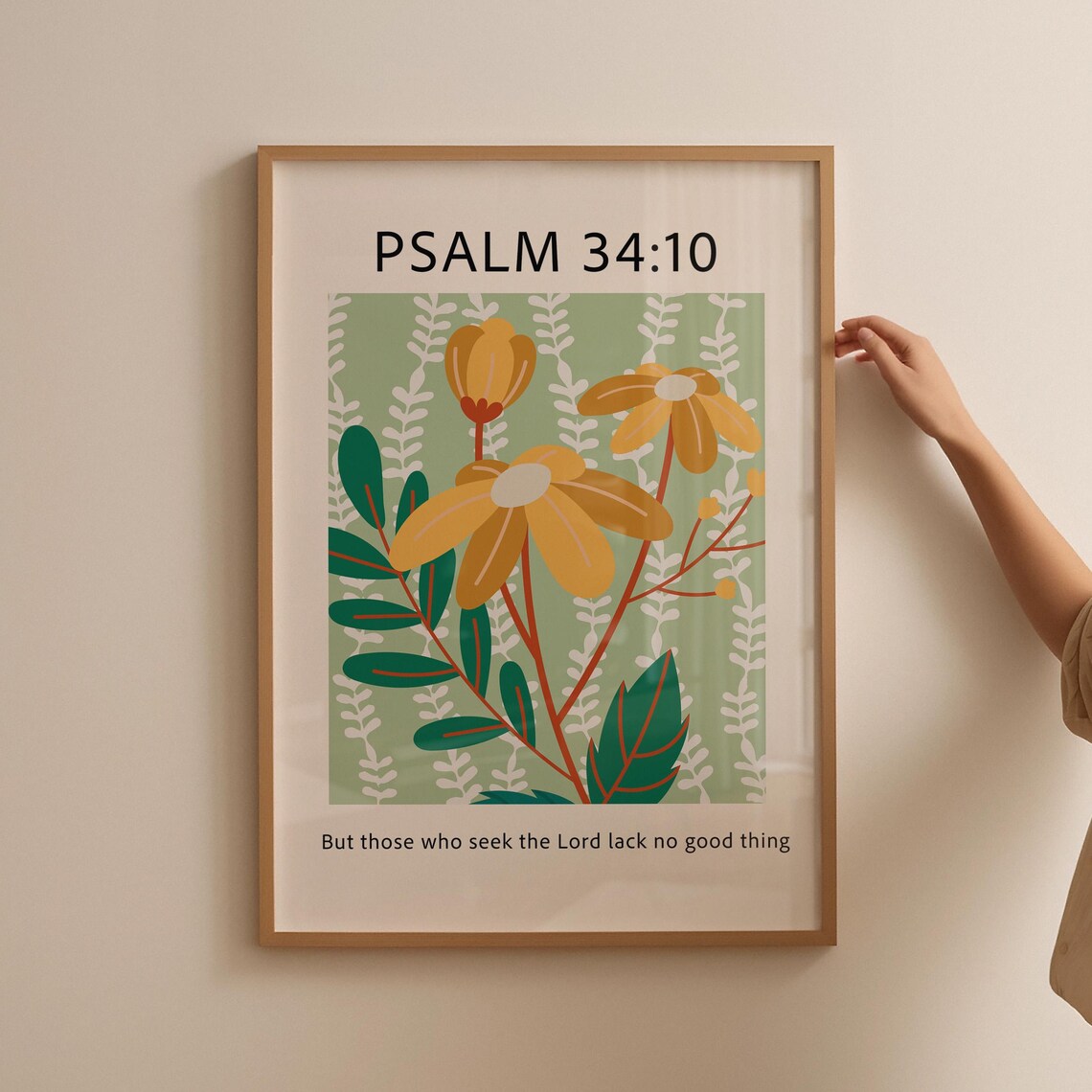 Psalm 34:10 Seek The Lord Lack No Good Thing Yellow Floral Poster - Image 4