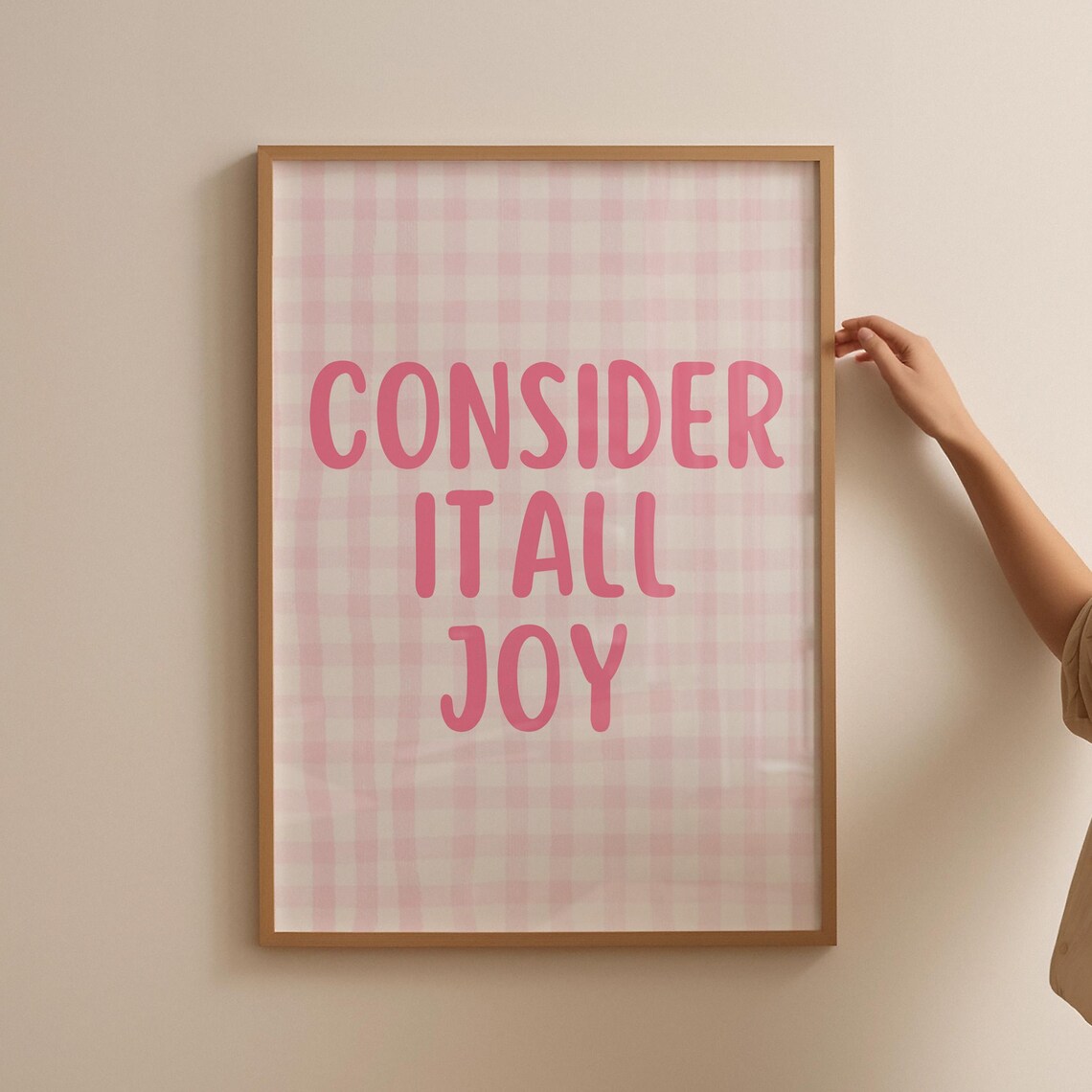 Pink Gingham Checkered Consider It All Joy Scripture Verse Poster - Image 4