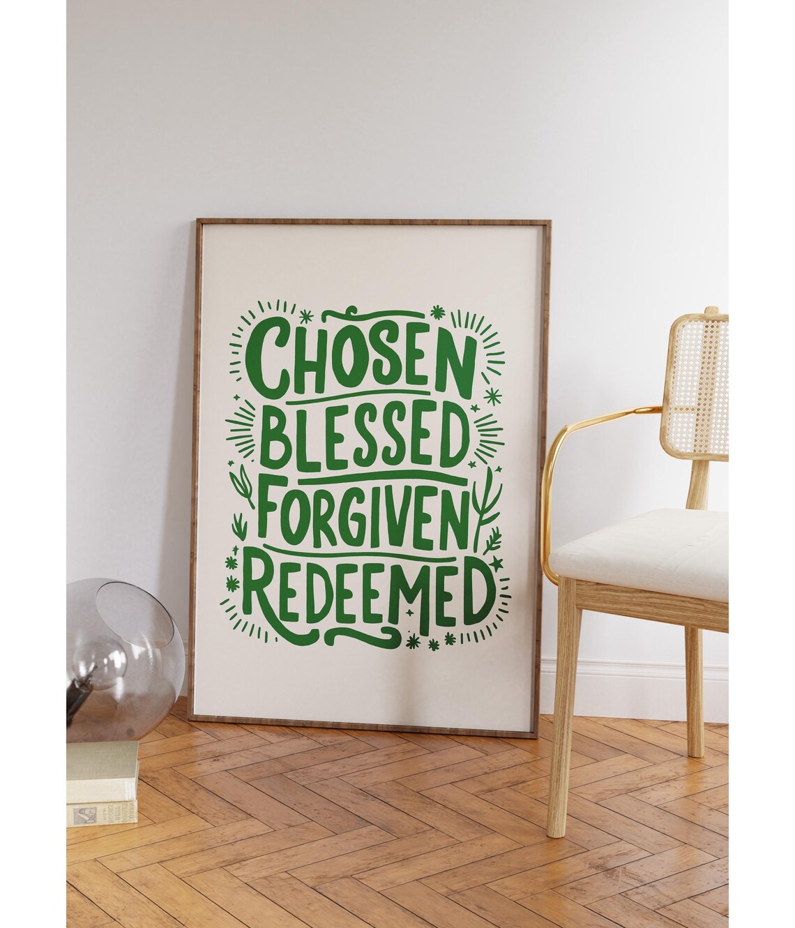 Green Hand Lettered Chosen Blessed Forgiven Redeemed Verse Poster - Image 3