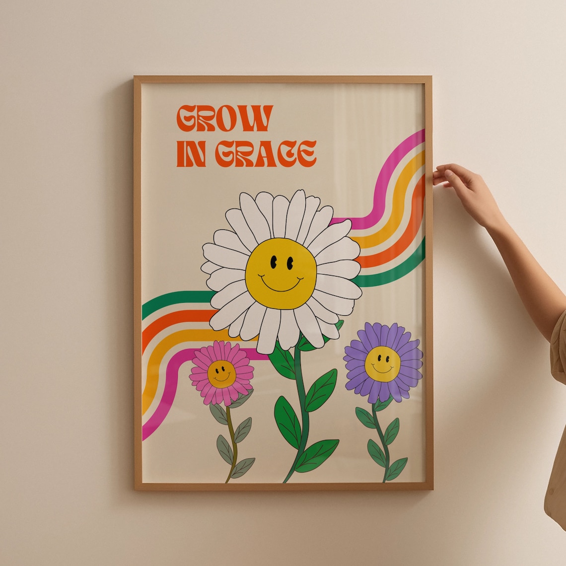 Retro Christian Grow In Grace Scripture Wall Print
