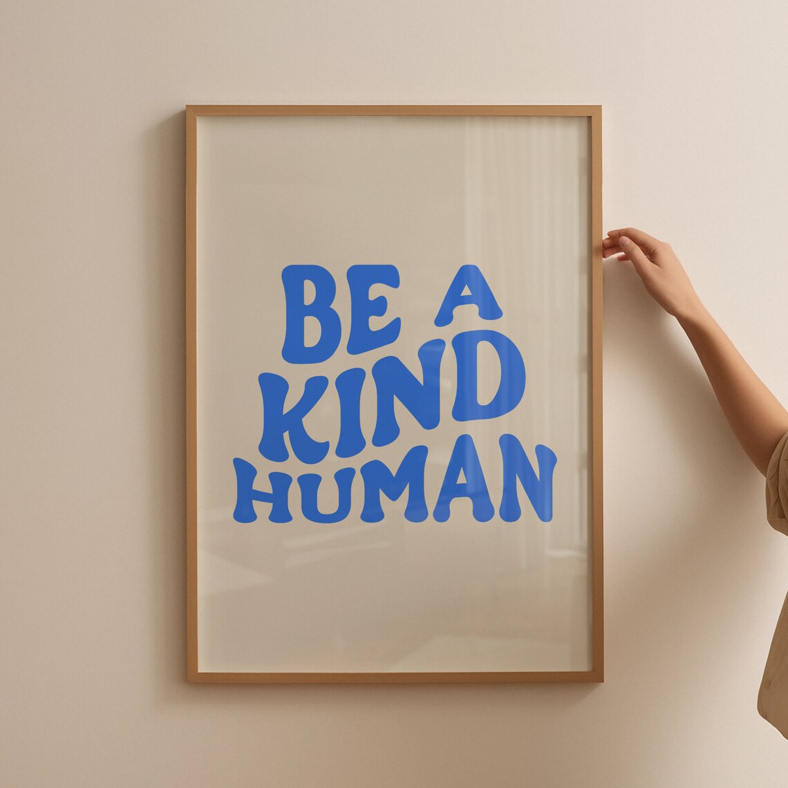 Be A Kind Human Blue Retro Groovy Motivational Inspirational Poster - Image 3
