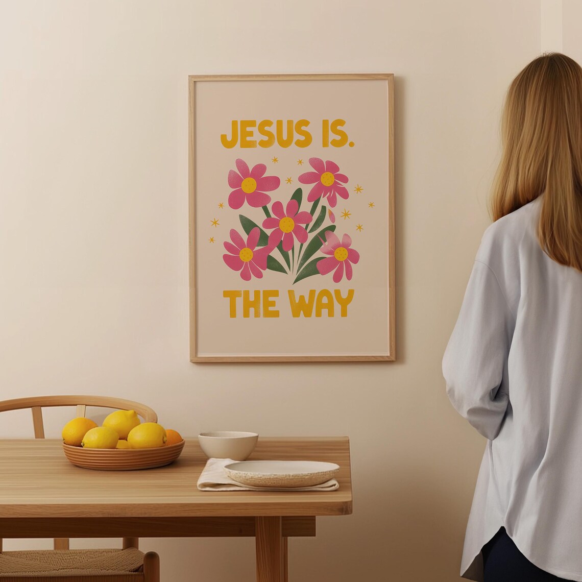 Jesus Is The Way Retro Pink Flower Bold Christian Faith Poster - Image 4