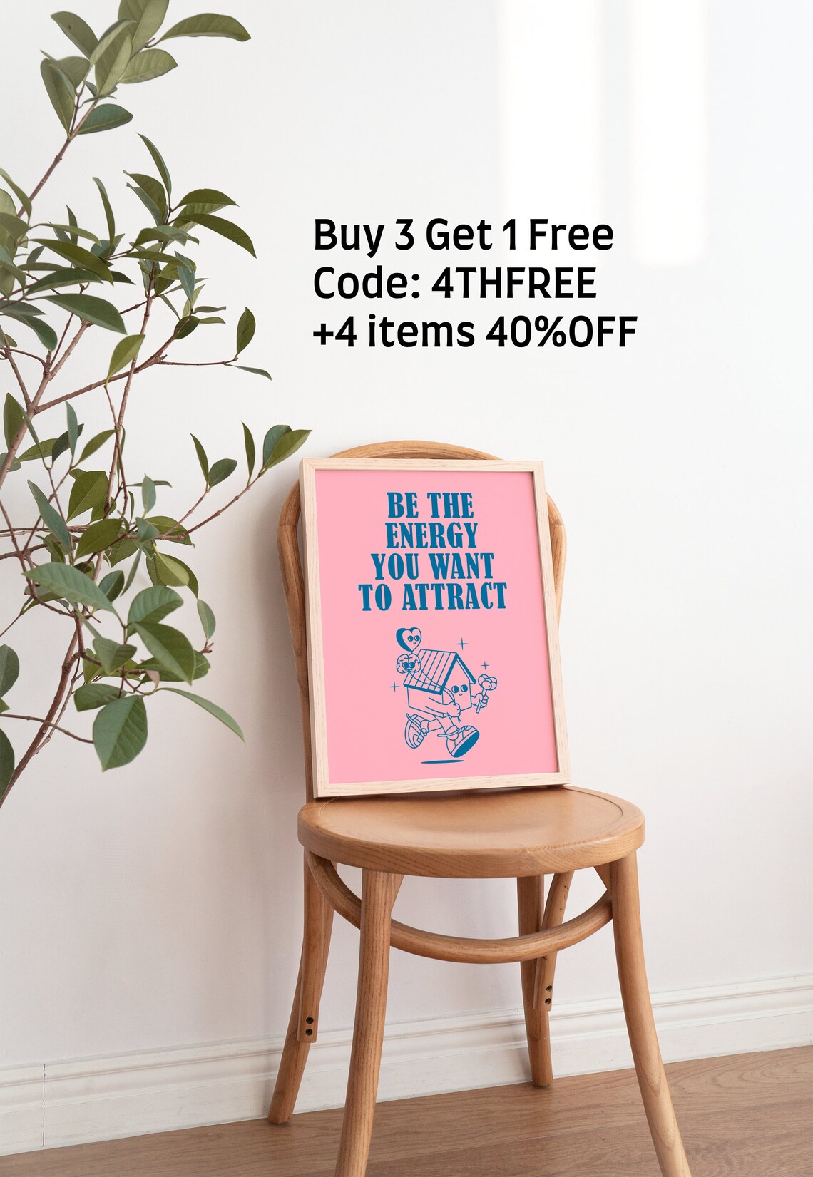 Be the Energy You Want to Attract Pink Retro House Wall Poster - Image 4