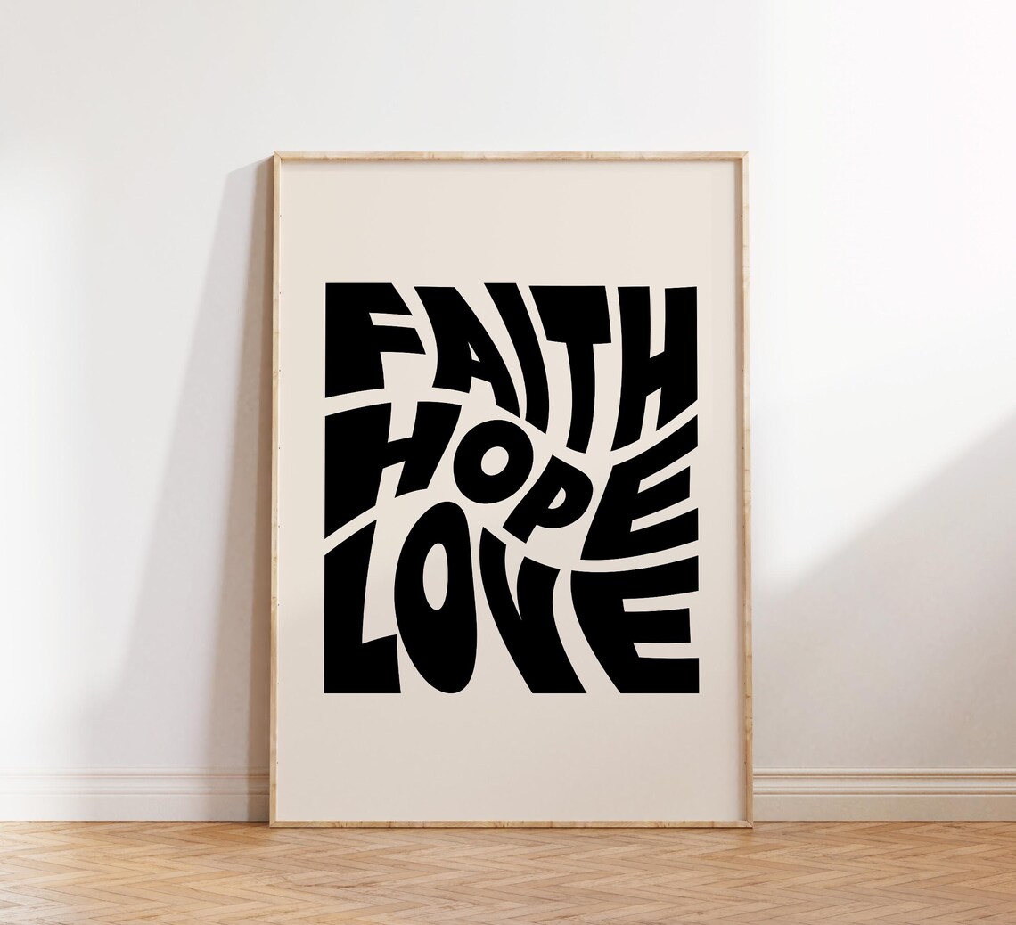 Bold Black Retro Wavy Letters Faith Hope Love Christian Art Poster - Image 5