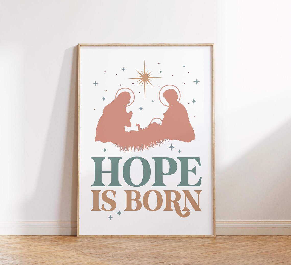 Muted Nativity Silhouette Hope Is Born Christmas Christian Poster - Image 4