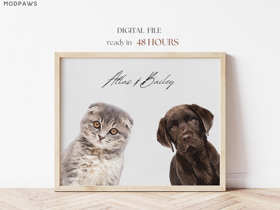Custom Watercolor Portraits Pet Memorial Art Print