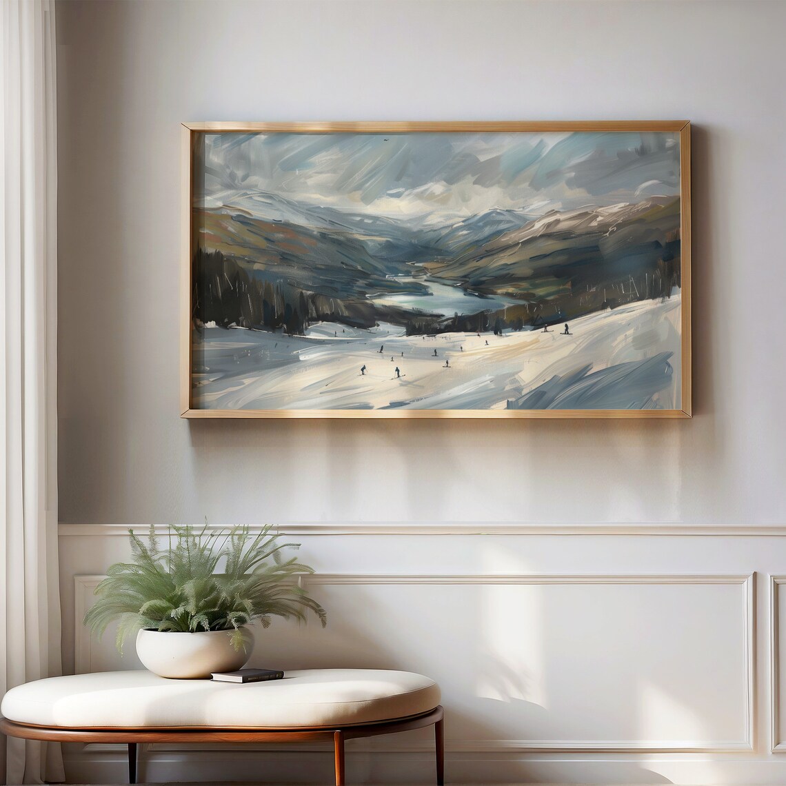 Skiers On Snowy Mountain Slope Alpine Lake Vintage Winter Sport Poster - Image 2