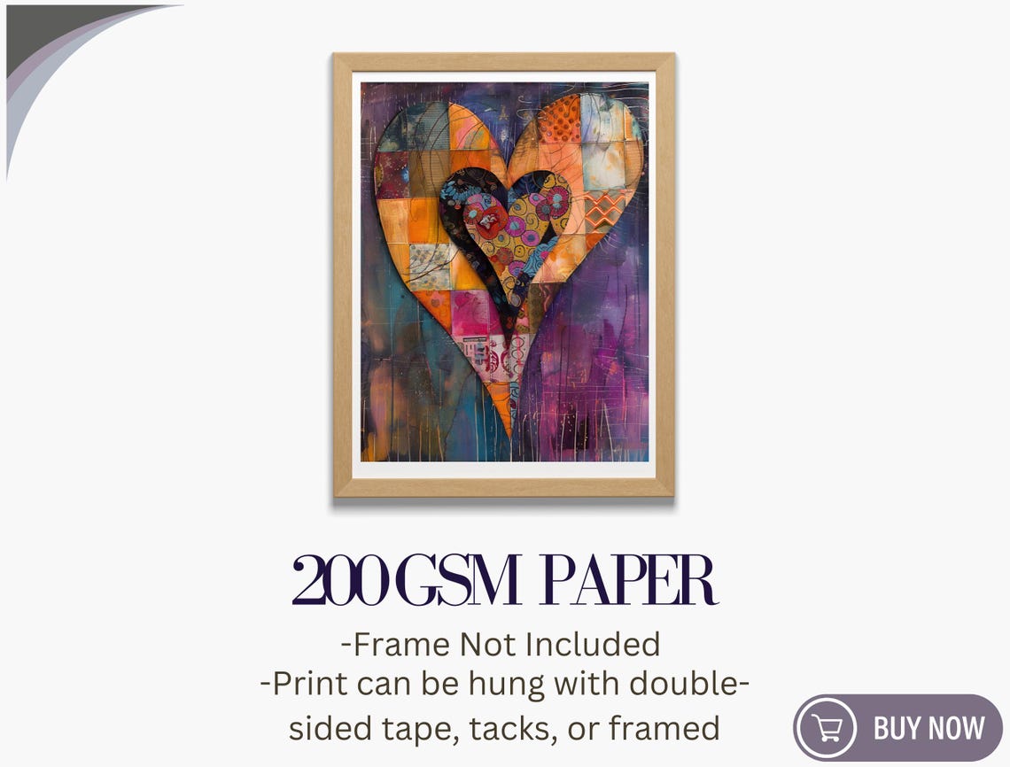 Patchwork Heart Collage Orange Purple Maximalist Abstract Art Print - Image 5