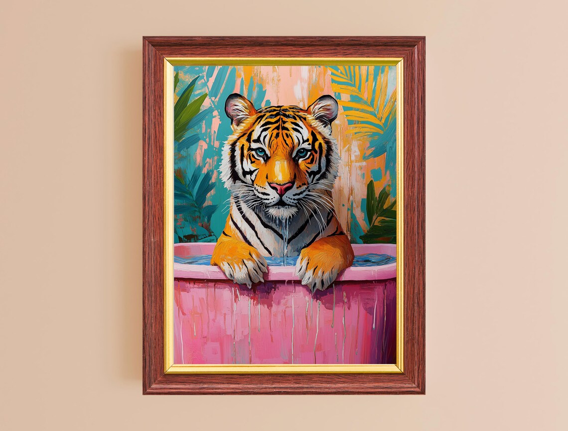 Maximalist Tiger Art Print, Bathroom Dopamine Decor