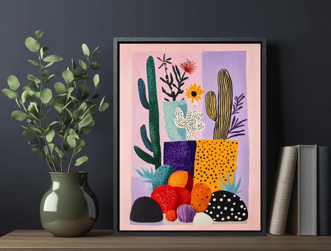Playful Cactus Garden Still Life Bold Colors Matisse Inspired Print - Image 6