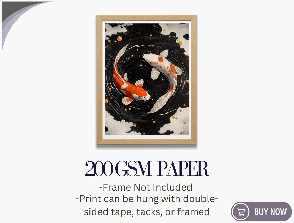 Koi Fish Yin Yang Circle Black Pond Japanese Balance Art Poster - Image 5