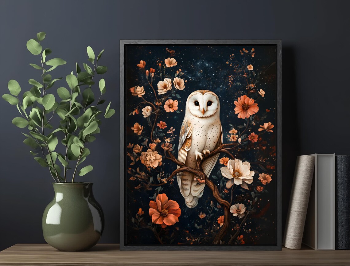 Barn Owl Night Garden Moody Botanical Vintage Style Wall Art Print - Image 6