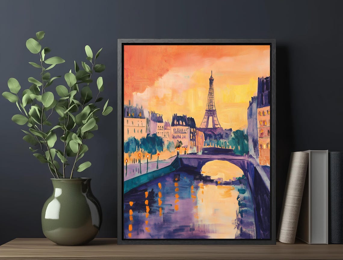 Eiffel Tower Sunset Seine Bridge Warm Orange Paris Travel Wall Poster - Image 6