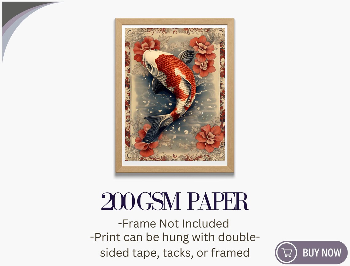 Red White Koi Fish Hibiscus Flowers Japanese Tattoo Style Art Print - Image 5