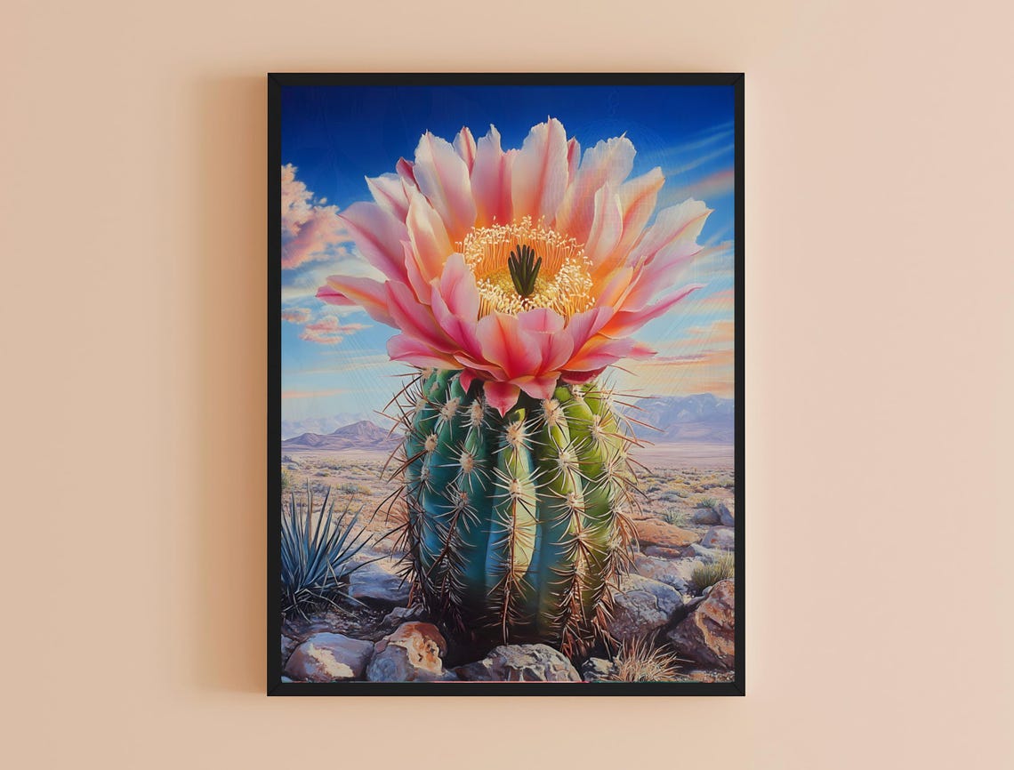 Pink Cactus Bloom Desert Sunrise Barrel Cactus Botanical Poster - Image 4