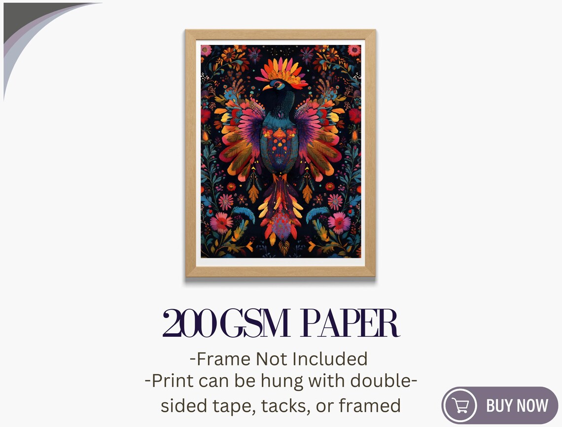 Colorful Exotic Bird Radiant Fantasy Plumage Floral Folk Art Print - Image 5