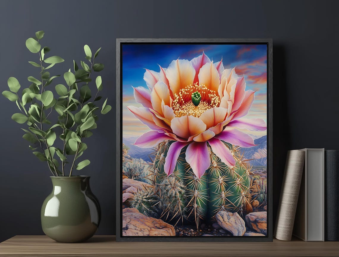 Pink Cactus Flower Bloom Prickly Pear Blue Sky Desert Botanical Print - Image 6