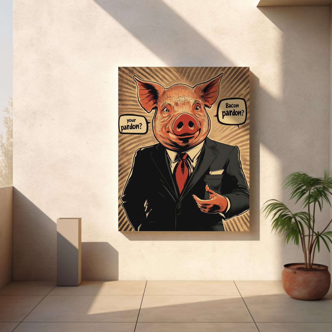Retro Comic Pig Business Suit Funny Bacon Quote Vintage Wall Art Print - Image 6