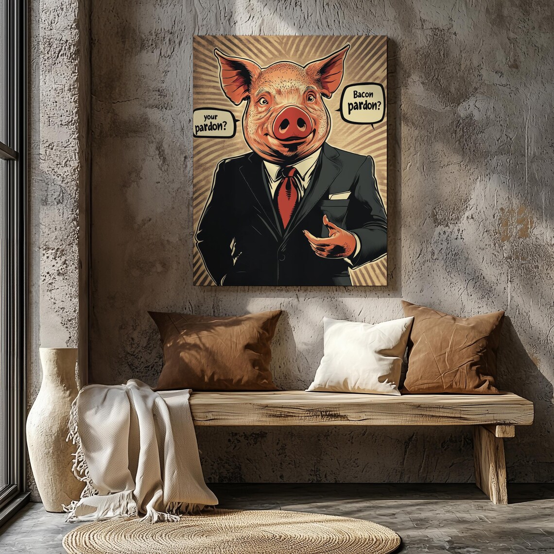 Retro Comic Pig Business Suit Funny Bacon Quote Vintage Wall Art Print - Image 4