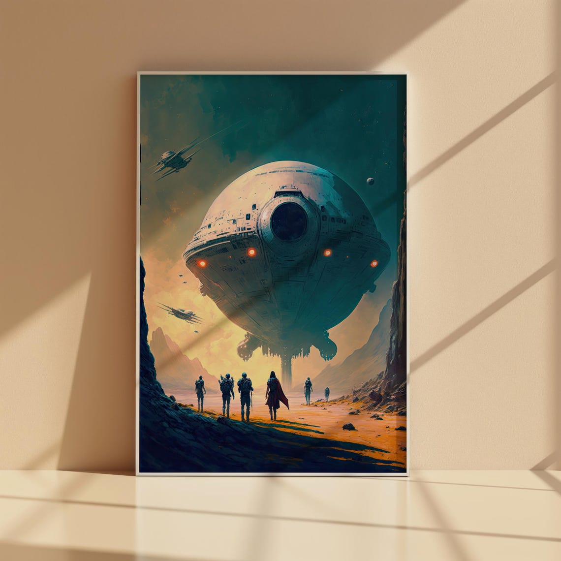 Giant Spaceship Desert Sci Fi Astronauts Retro Space Art Poster - Image 8
