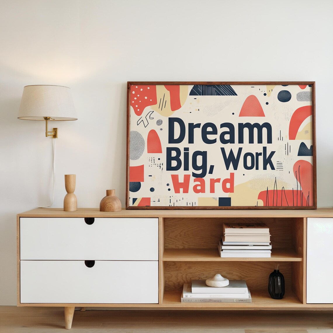 Dream Big Work Hard Modern Typography Print Motivational Quote Art Bold Minimalist Design Geometric Background - Image 2